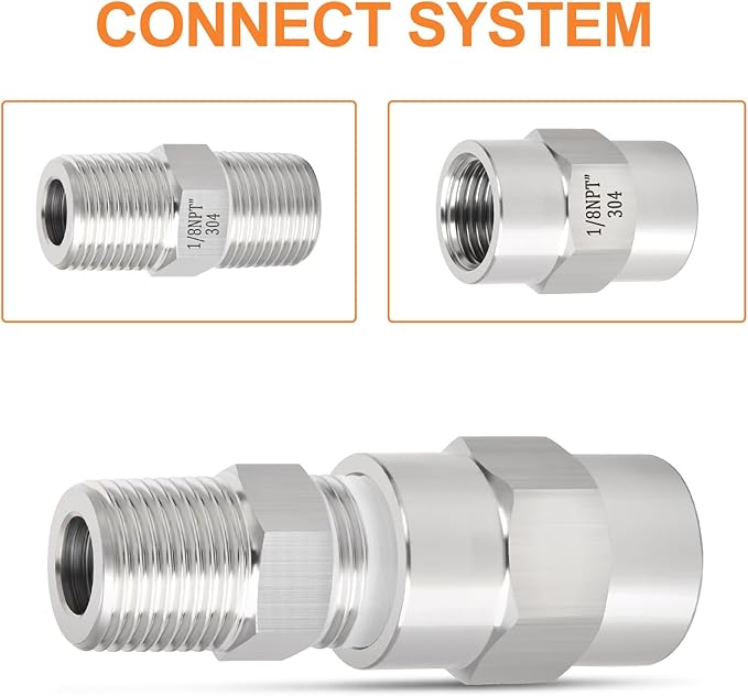 GASHER 4PCS 304 Stainless Steel Pipe Fitting, Hex Nipple Hex Coupling, 1/8" x 1/8" NPT Male Thread Pipe, 1/8Inch x 1/8Inch NPT Female Thread Pipe