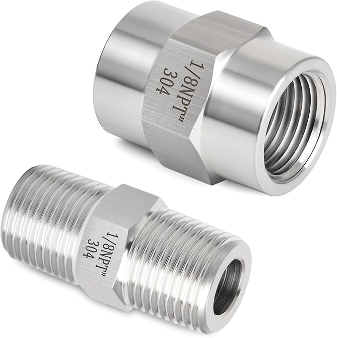 GASHER 4PCS 304 Stainless Steel Pipe Fitting, Hex Nipple Hex Coupling, 1/8" x 1/8" NPT Male Thread Pipe, 1/8Inch x 1/8Inch NPT Female Thread Pipe