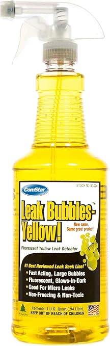 ComStar Leak Bubbles Yellow HVAC & Gas Detector, Fastest-Acting Leak Detector in Today's Market - Safe, Non-Corrosive, Long-Lasting Bubbles, Detects Micro Leaks, Made in USA, 1 Quart Spray (90-204)