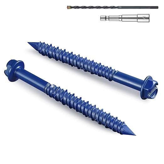 35Pcs 3/16 x 3-1/4 Inch Concrete Screws Anchor with Drill Bit, Blue Hex Head Masonry Brick Stucco Cement Block Screws, Diamond Point