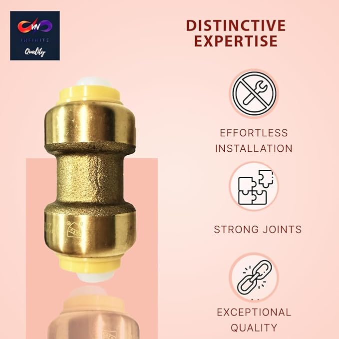 Fittings 1/2 Inch Pushfit Straight Coupling - 1/2" x 1/2" PEX Brass Push-fit Coupling - Push-to-Connect Plumbing Fittings for PEX Copper CPVC (Pack of 10)