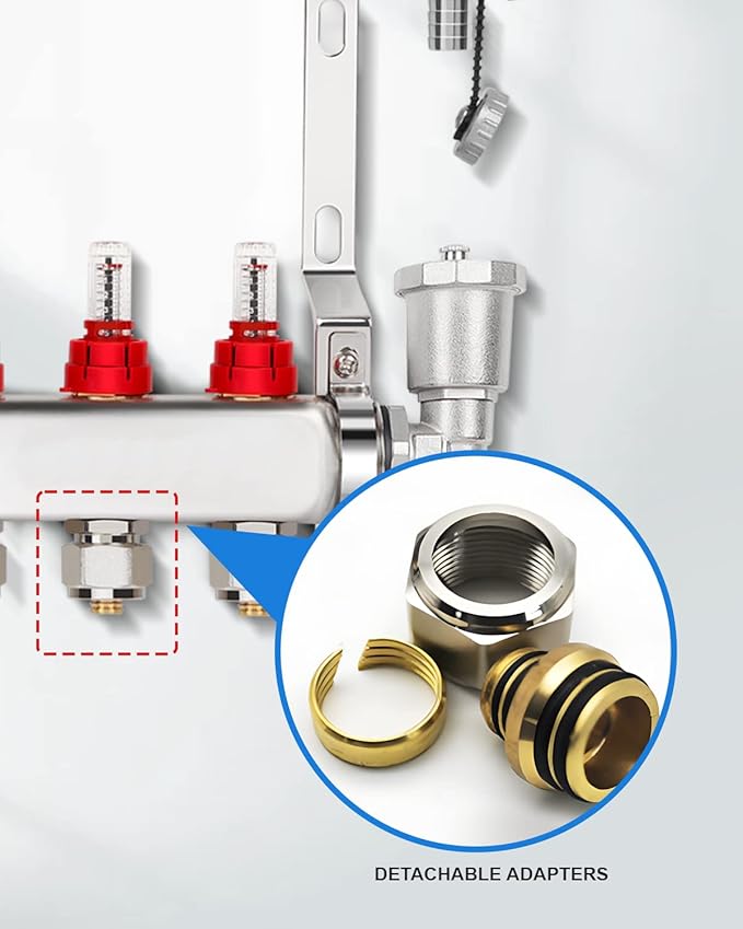 7 Loop PEX Manifold Radiant Floor Heating Set 1/2" PEX Tubing Stainless Steel Set For Hydronic Radiant Floor Heating
