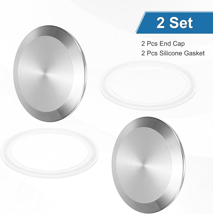 uxcell Stainless Steel Sanitary Fitting Clamp End Cap 3" (77.5mm) Solid Tube End Cap with Silicone Gasket for Food Beverage Cosmetics Factory Pipes