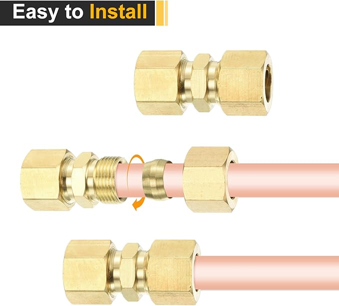 uxcell 5Pcs Brass Compression Tube Fitting, 1/2" Tube OD x 1/2" Tube OD Connector Straight Coupling Adapter Union Fittings