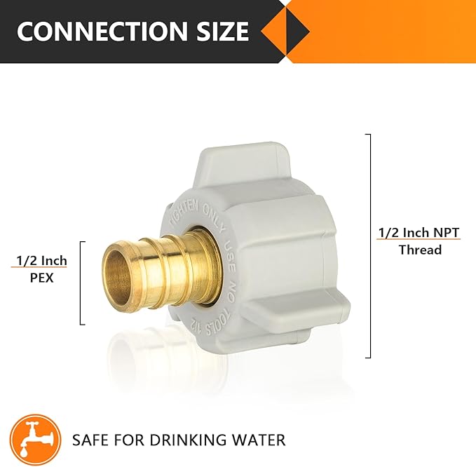 10-Pack HeSun PEX Fittings, 1/2" Pex x 1/2" Female NPT Swivel Adapter, Brass Crimp Fitting for ASTM F1807(PEX1807202)