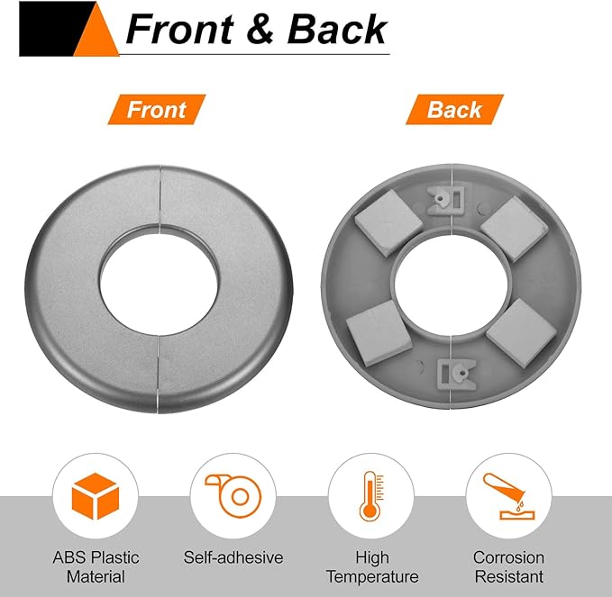 HARFINGTON 4pcs Wall Split Flange 78mm/3.1" Self-Adhesive Plumbing Cover Plates ABS Plastic Round Escutcheon Plate Buckle Design for Water Pipe Bathroom Kitchen Decoration, Gray
