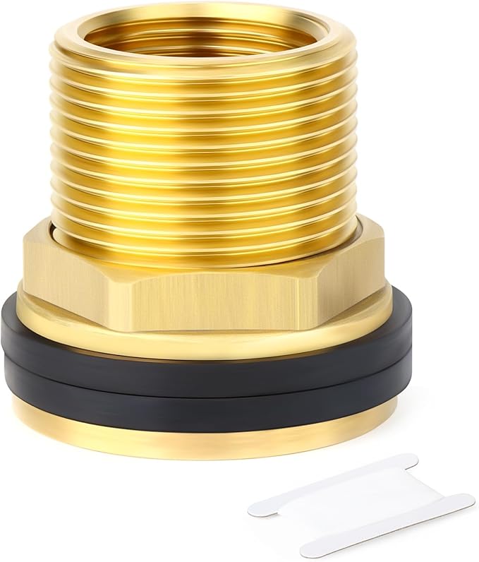 GASHER 1PCS Brass 1-1/4" Female 1-1/2" Male Bulkhead Tank Connector Adapter Fitting with Rubber Ring