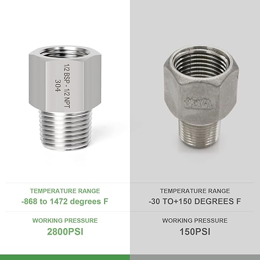 TAISHER 2PCS Forging of 304 Stainless Steel Fitting, Reducer Adapter, 1/2" NPT Male x 1/2" G Thread (BSP) Female