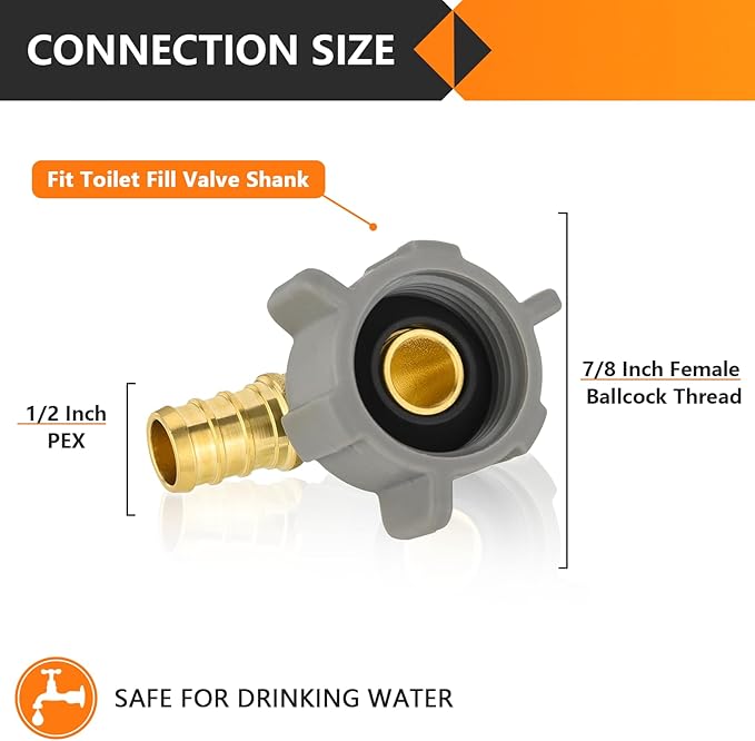 HeSun 30-Pack PEX Fittings, 1/2" Pex x 7/8" BC (Toilet Ballcock) Swivel Elbow, Brass Crimp Fitting for Pex Pipes, ASTM F1807