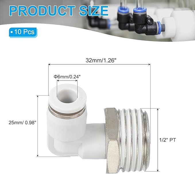 PATIKIL Push to Connect Fitting, 5 Pack Pneumatic Air Elbow Quick Connector 1/2"PT Male Thread x 6mm Tube 90 Degree Connect Tubing Elbow Air Tube Fitting Pneumatic Quick Adapter, White