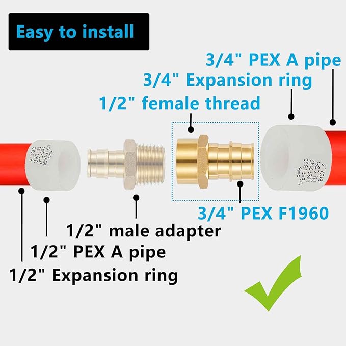 (10 Pack) Lidertik PEX A Fittings Expansion Female NPT Adapter, 3/4" PEX F1960 to 1/2" NPT Female Threaded Adapter Brass