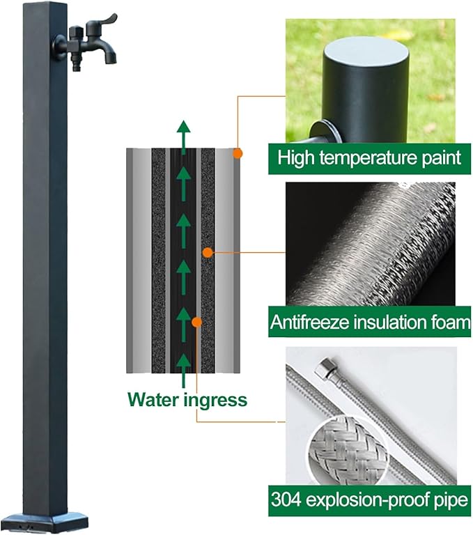 304 Stainless Steel Garden Water Column, Freeze Proof Outdoor Faucet, Yard Hydrant, Outdoor Water Spigot for Backyard, Farm, Lawn(A,95cm/37in)