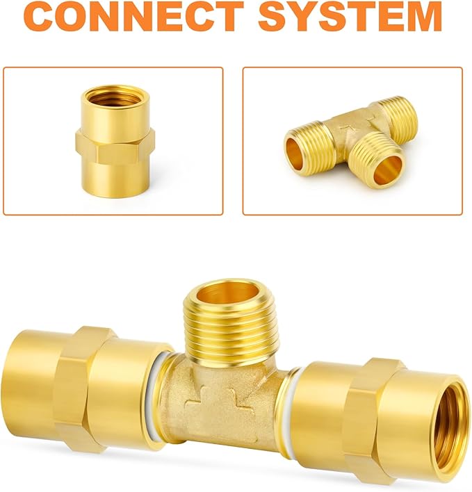 GASHER 2PCS Brass Male Tee Pipe Fitting T Adapter, 3 Way Brass Fitting 1/8" x 1/8" x 1/8" NPT T Fitting