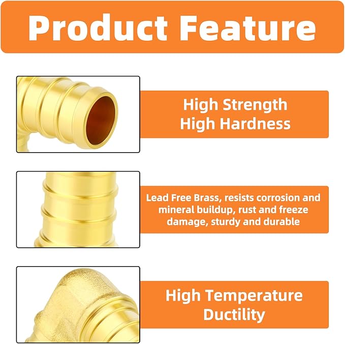 GASHER 20Pcs No Lead Brass 1/2" Pex Elbow Fittings, 1/2 Inch Pex Fittings for Pex Tubing