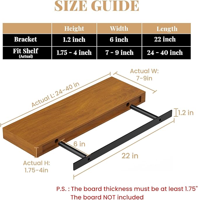 Floating Shelf Bracket Heavy Duty Shelving Brackets,Decorative Floating Shelf Hardware Black,Hidden Metal Shelf Support Bracket(22X6X1.2-Metal Jig)