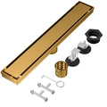 Linear Shower Drain, 304 Stainless Steel with Adjustable Leveling Feet, Hair Strainer,Reversely Install Place to Create an Invisible Floor Drain - Gold -18-Inch