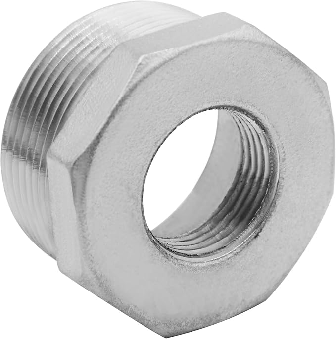 Stainless Steel 1-1/4" Male NPT to 1" Female NPT Reducer Hex Bushing Pipe Fitting Adapter (pack of 2)