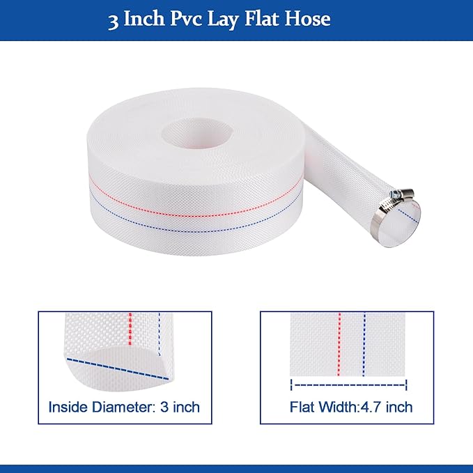 Eastrans 3INx100FT Pool Backwash Hose,Extra Heavy Duty Discharge Lay Flat Hose for Swimming Pool, Drain Hoses with Clamp,10 Bar Working Pressure,High pressure resistance,Ultra Strong Wear Resistance