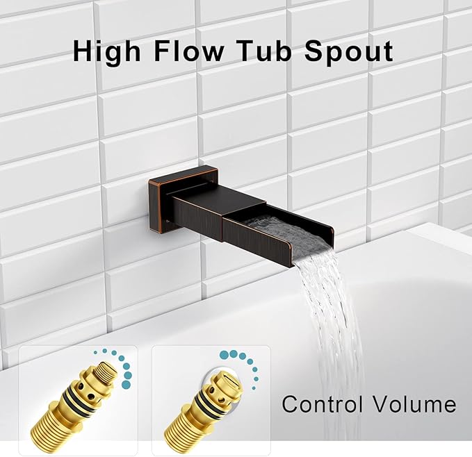 SR SUN RISE 12 Inches All Metal Bathtub Faucet Set Shower System with Tub Spout Square Rain Shower Head and Handheld Combo Shower Fixtues, Modern Valve and Trim Kit, Oil-Rubbed Bronze