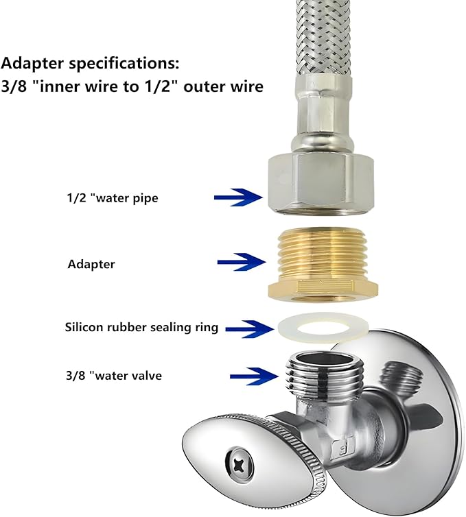 1/2 to 3/8 inch reducer faucet adapter - compressed brass pipe fittings, 3/8 "to 1/2" water supply pipe adapter for RV kitchen water supply pipes, compatible with 3 types of water pipe fittings each