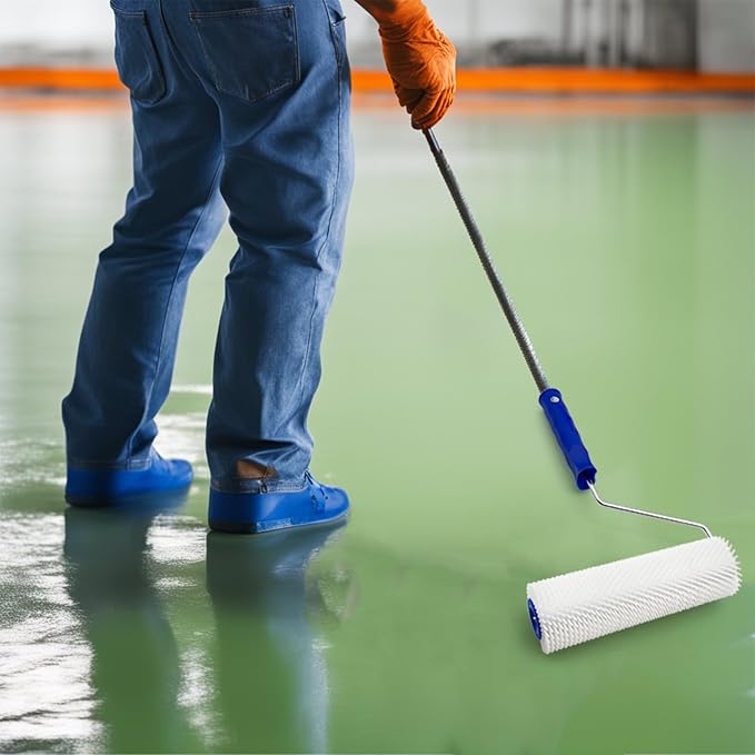 9 Inch Latex Floor Self Leveling Screed Spiked Roller for Epoxy Floor, Screed Compound Roller Bubble Remove Tool (1 Roller + 1 Frame)
