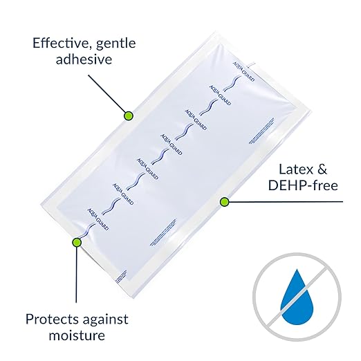 TIDI 50013-PKG AquaGuard Sheet – 12” x 24” – (Area of Coverage: 9.75” x 22”) – Shower Protection Sheet – Self-Adhesive Moisture Barrier – Wound Cover for Showering – 7 Sheets – Home Medical Supplies