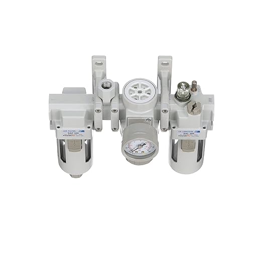 PneumaticPlus SAU300A-N03G - Dual Air System 3/8" NPT - Compressed Air Filter, Pressure Regulator & Lubricator w/Additional Free Air Port 1/4" NPT - Manual Drain, Poly Bowl
