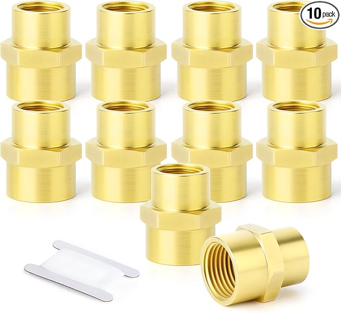 GASHER 10PCS Brass Pipe Fitting, Coupling, Reducer Adapter, 1/4" x 1/2" NPT Female