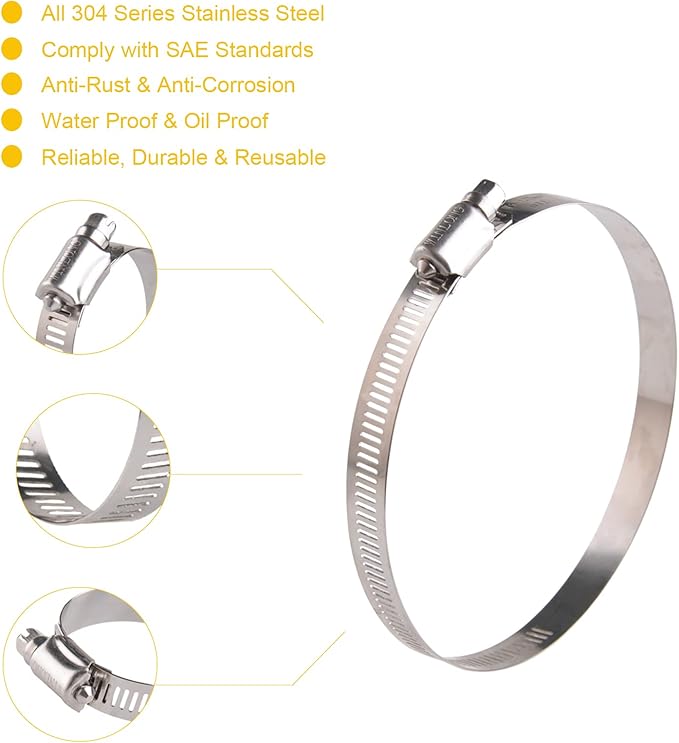 Winlong 3 Inch Stainless Steel Hose Clamps, 8PK SAE 64 4'' Worm Gear Drive Hose Clamps 2 1/2’’-4 1/2’’(64-114mm) for Automotive Plumbing, 2 3/4'', 3'', 3 1/2’’, 3 3/4'' Clamps