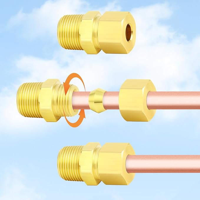 GASHER 5PCS Brass Compression Tube Pipe Fitting Connector, Straight Coupling Adapter 5/16" Tube OD x 1/2" NPT Male Connector