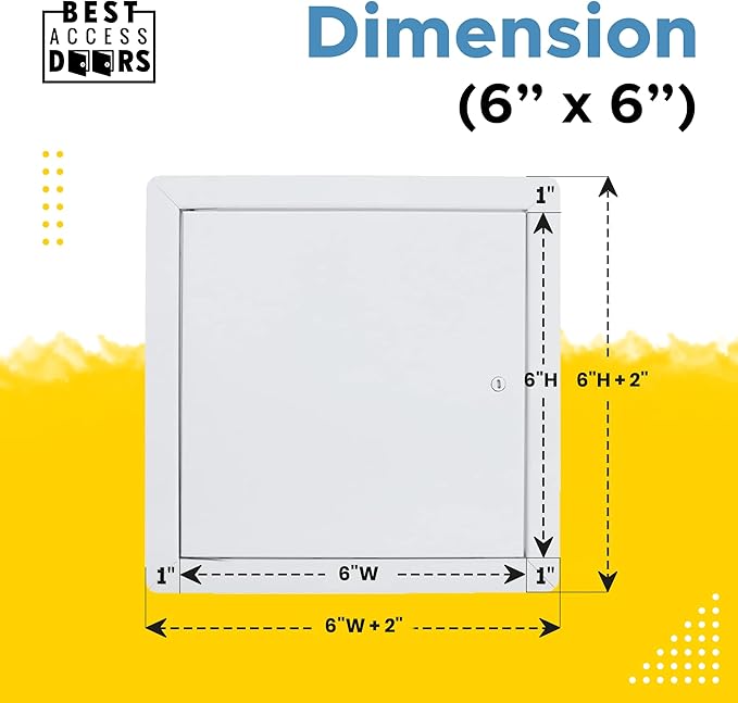 Best 6" x 6" Universal Access Panel – Flush Steel Door with Exposed Flange for Walls or Ceilings, 16-Gauge Cold Rolled Steel Frame, Screwdriver Cam Latch, White Powder-Coat Primer Finish, BA-UAP