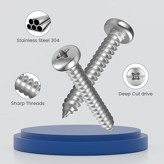 #8 x 1 Inch Pan Head Wood Screws, Phillips Drive, Stainless Steel 304 (18-8), Self Tapping for Wood, Sheet Metal Screws, 50 Pack