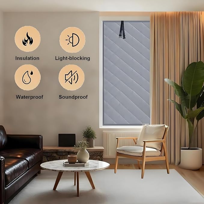 Thermal Window Cover for Wintern, Window Insulation Kit Blackout Oxford Curtain, Thicken Warm Waterproof Attic Insulation Blanket, Draft Blocker in Home RV 38 39 47 57 62 63in(Gray,59x82in)