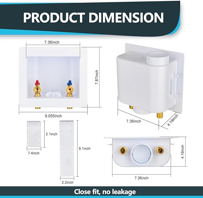 Washing Machine Outlet Box, Center Drain/Side Drain, 1/2 Inch MIP Sweat Inlet x 3/4 Inch MHT Outlet Connection, Laundry Washer Valve Outlet Box (Pack of 2)(WM001-2Pack)