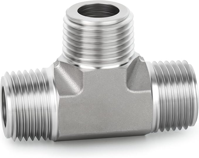 TAISHER 1PCS Forging of 304 Stainless Steel Tee Pipe Fittings, 1/4" x 1/4" x 1/4" NPT Male Pipe Fittings