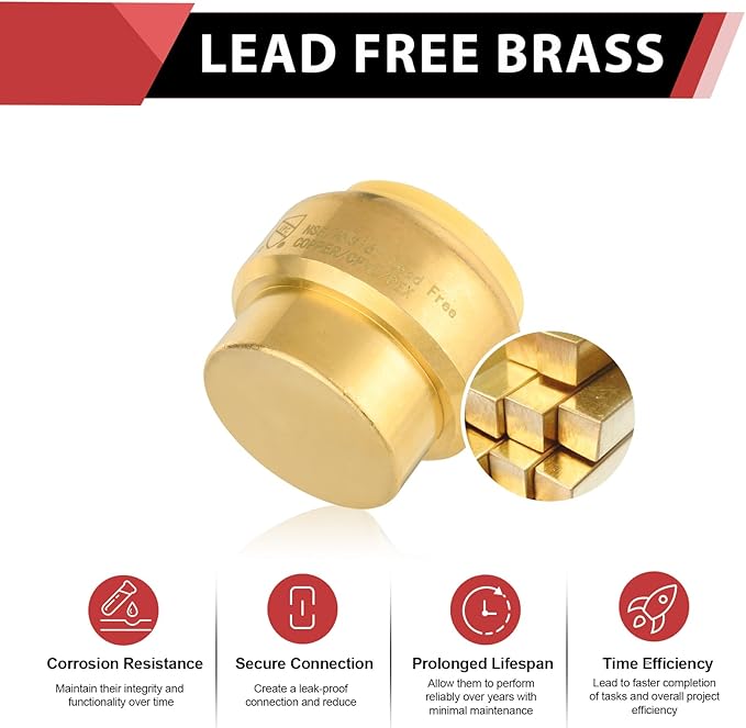 (Pack of 5) EFIELD 3/4 Inch Plug End Cap Push-Fit Fitting to Connect Pex, Copper, CPVC with Disconnect Clip,(PF099)