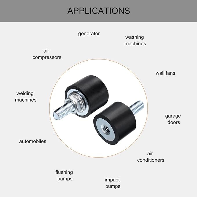uxcell 2pcs M6x18mm Rubber Isolator Mounts with Studs 20x15mm Male Female Vibration Shock Absorber Zinc Plated Cylindrical Thread Mounts Anti Vibration Isolators with 2pcs M6 Lock Nuts