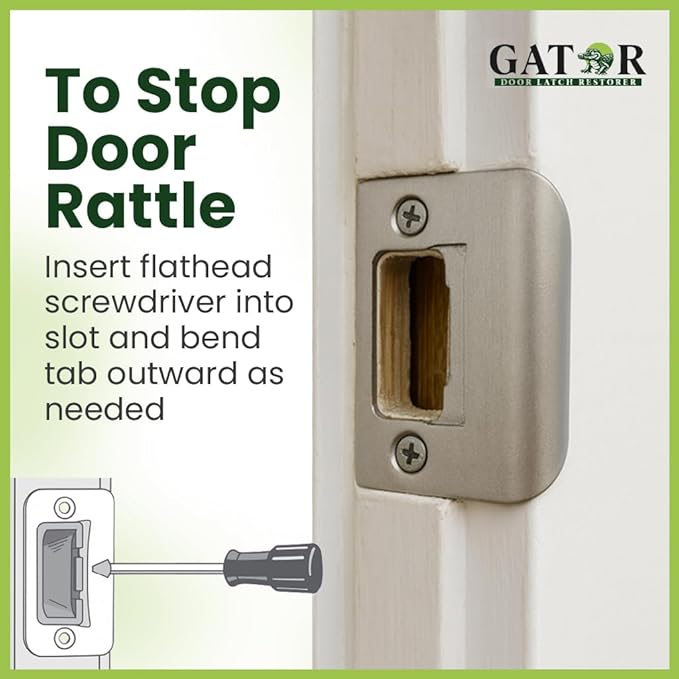 Gator Door Strike Plate with Screws, – 2-1/4" by 1-3/4" Universal Latch Restorer Alloy Steel Lock Hardware for Interior and Exterior Doors, Replacement Door Latch Plate | Satin Nickel 1-Pack