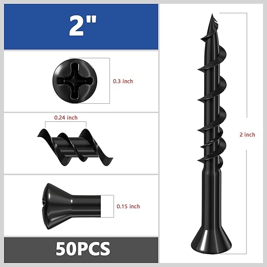 (50 pcs) Flat Head Drywall Anchors 2" Black Anti Rust Coating, Bolt Anchor, Duty Hollow Wall Anchors