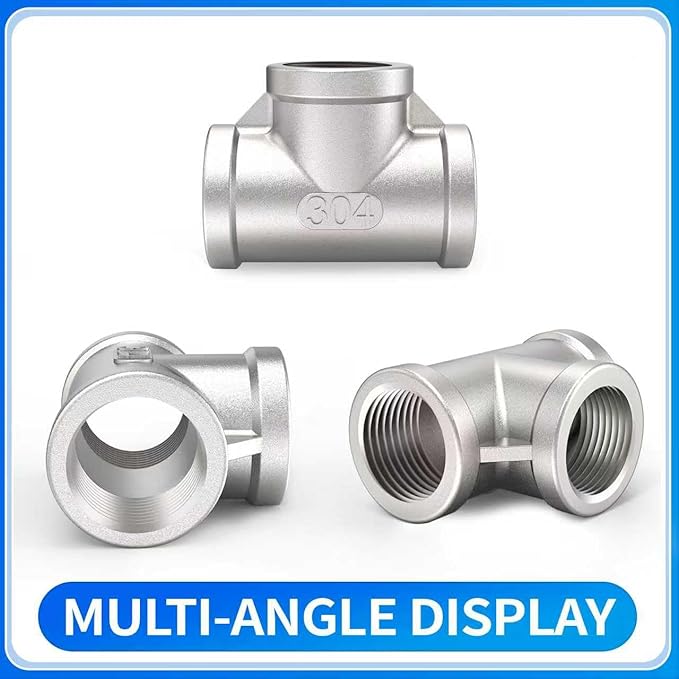 ChillWaves 304 Stainless Steel Pipe Fitting, Tee 1-1/2" x 1-1/2" x 1-1/2" NPT Female Thread Adapter(1-PACK)