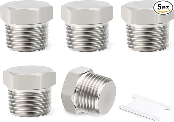 5PCS Stainless Steel Outer Hex Thread Socket Pipe Plug Fitting, 1/2" NPT Male, for Blocking or Sealing Holes in Pipes or Devices
