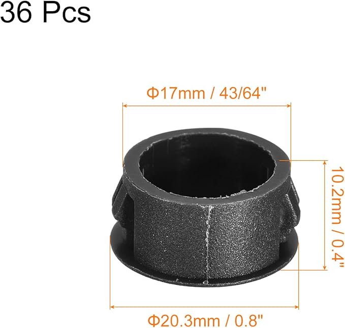 uxcell 17mm(43/64") Plastic Hole Plugs, 36Pcs Flush Type Panel Round Snap in Fastener Knockout Locking Plugs for Furniture Insert End Caps Panels, Black