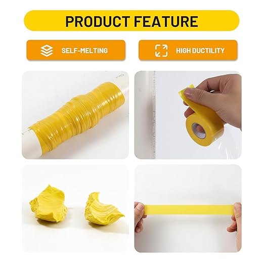 Self Fusing Silicone Tape 2 Rolls 1 in x 10' Yellow Waterproof Rescue Tape Rubber Leak Silicone Self-amalgamating Tape for Plumbing, Sealing Pipes, Hose Repair, Outdoor Coax and Tool Fixation