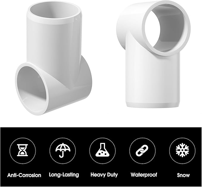 1" Adjustable PVC Fittings 3 Way, 12PCS Furniture Grade PVC Pipe Connector, 1Inch Slip Sling Tee Pipe Fitting for DIY Furniture Structure and Frame, Water Supply, Garden Shelf Greenhouse