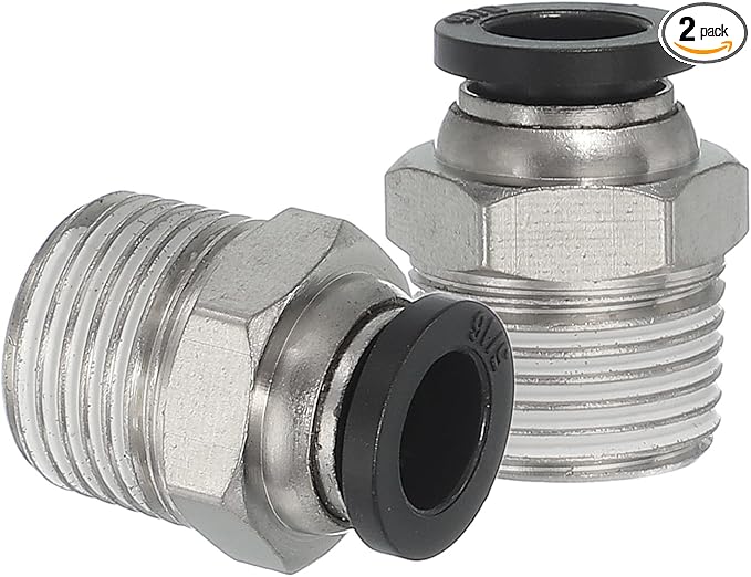 MECCANIXITY 2 Pcs NPT Push to Connect Air Fittings, Male Straight 5/16" Tube OD x 3/8" NPT Thread Air Quick Connector Coupling Adapter for Gas Hose Pneumatic Tools, Black