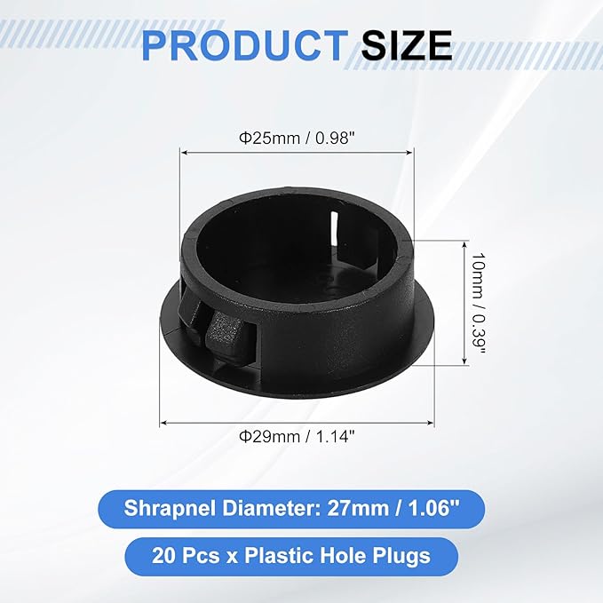 uxcell 20Pcs Plastic Hole Plugs, 25mm(1") Flush Type Panel Plugs, Round Snap Knockout Locking Plugs for Furniture Insert End Caps Panels, Black