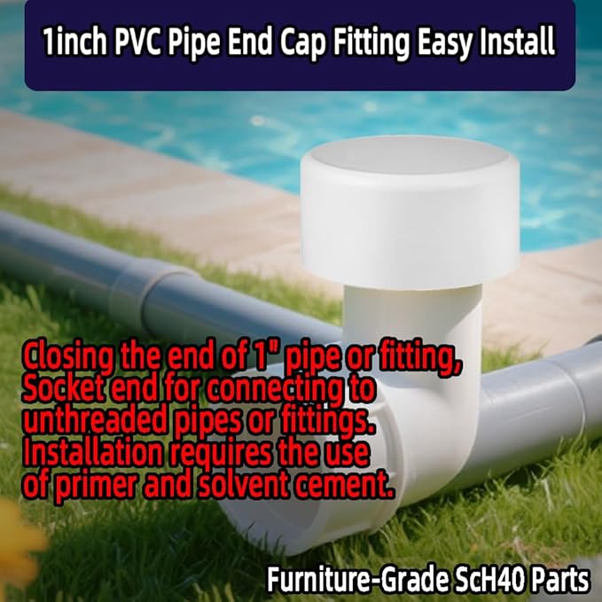 20Pack 1inch PVC Pipe End Cap Fitting,Schedule 40, 1" PVC Pipe End Cap Plug Adapter for Cold Water Supply Lines, Garden Irrigation,Pipe Fitting Systems& DIY Garden Shelf,White.
