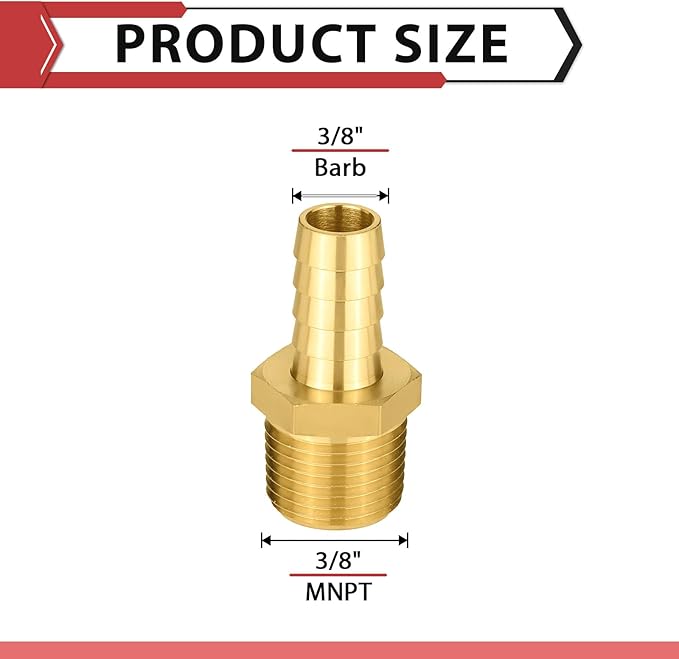 (Pack of 30) EFIELD Brass Hose Barb Fitting Adapter, 3/8" Barb x 3/8" NPT Male Pipe Fitting,(BARB006-30PCS)