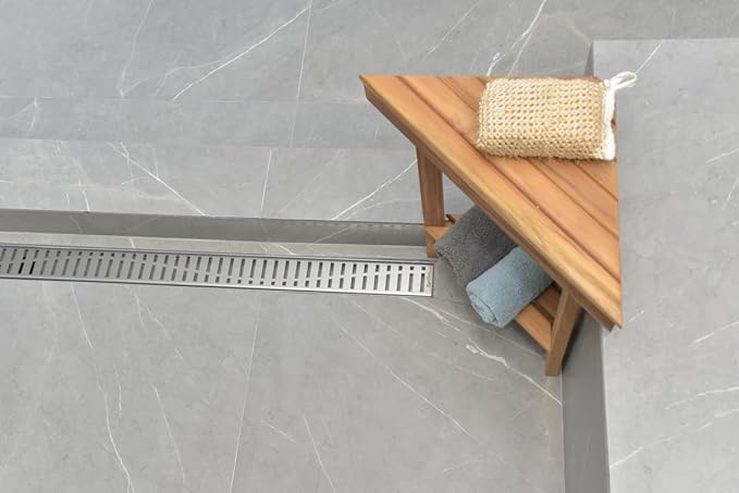 SereneDrains 304 Stainless Steel Brushed Nickel Linear Shower Drain Kit Wind Linear Shower Drains for Tile Floor Long Hair Catcher Strainer Grate Cover Bathroom (39 Inch)