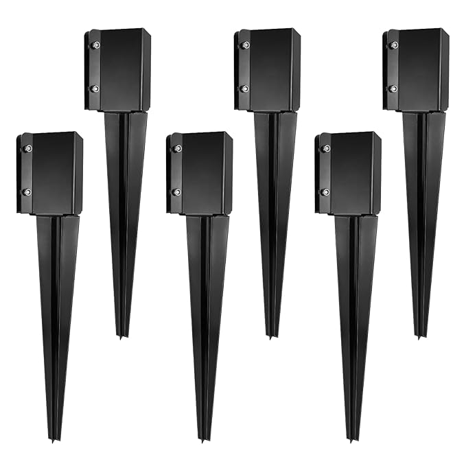 Fence Post Anchor Ground Spike Heavy Duty Black Powder Coated Fence Stakes Post Base for Mailbox, 24 x 4 x 4 Inches Outer Diameter (Inner Diameter 3.6 x3.6 Inches), Pack of 6